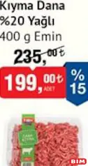 EMİN KIYMA DANA %20 YAĞLI 400 G
